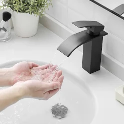 Robinet Lavabo Et Vasque|Saniverre Robinet mitigeur TIBRE bec cascade extra-plat noir chromé -