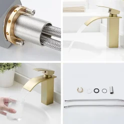 Saniverre Robinet mitigeur TIBRE bec cascade extra-plat or brossé -