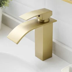 Saniverre Robinet mitigeur TIBRE bec cascade extra-plat or brossé -