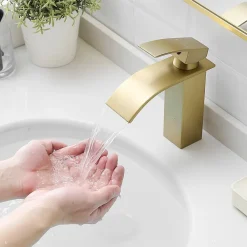 Saniverre Robinet mitigeur TIBRE bec cascade extra-plat or brossé -