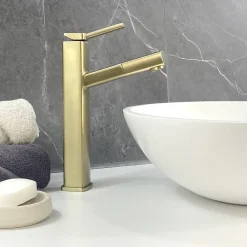 Robinet Lave-Mains|Kroos Robinet mitigeur vasque avec bec extractible Doré brossé - Graffias