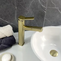 Robinet Lave-Mains|Kroos Robinet mitigeur vasque avec bec extractible Doré brossé - Graffias
