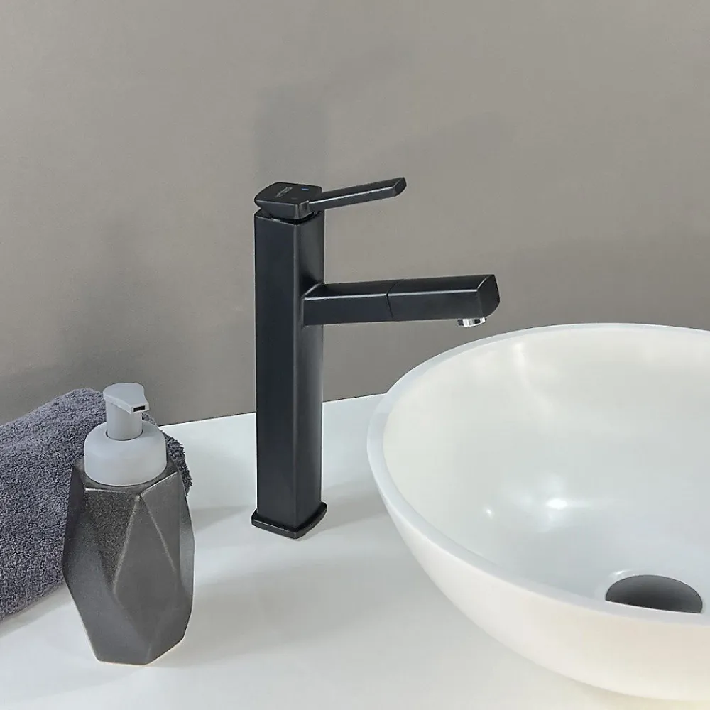 Robinet Lave-Mains|Kroos Robinet mitigeur vasque avec bec extractible Noir- Graffias