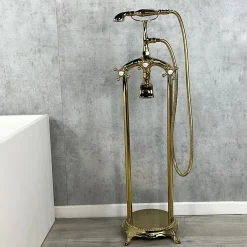 Robinet De Baignoire|Kroos Robinet mélangeur de bain sur pied Doré - Maddalena