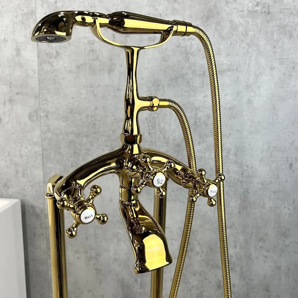 Robinet De Baignoire|Kroos Robinet mélangeur de bain sur pied Doré - Maddalena