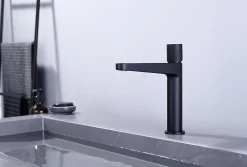 Bernstein Robinet pour lavabo vasque et évier design en laiton peu bruyant et économe en eau - H. 21,5cm - Noir (mat)