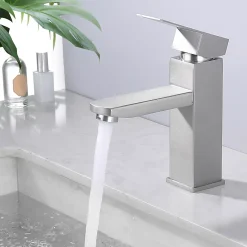 Homelody Robinet Salle Bain Carrée Mitigeur de lavabo Eau Froide Chaude Disponible Robinet Lavabo en Acier Inoxydable Mousseur Démontable