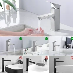 Homelody Robinet Salle Bain Carrée Mitigeur de lavabo Eau Froide Chaude Disponible Robinet Lavabo en Acier Inoxydable Mousseur Démontable