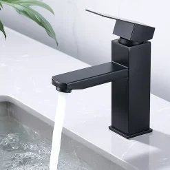 Homelody Robinet Salle Bain Noir Mitigeur Lavabo en Laiton Mitigeur Salle de Bain Contient des Tuyaux Chauds et Froids
