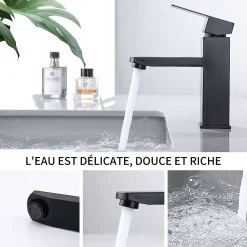 Homelody Robinet Salle Bain Noir Mitigeur Lavabo en Laiton Mitigeur Salle de Bain Contient des Tuyaux Chauds et Froids
