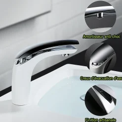 Robinet Lavabo Et Vasque|Homelody Robinet Salle de Bain Blanc Mitigeur de Lavabo En Laiton de Qualité Robinetterie pour Lavabo Hauteur sous Bec 125mm