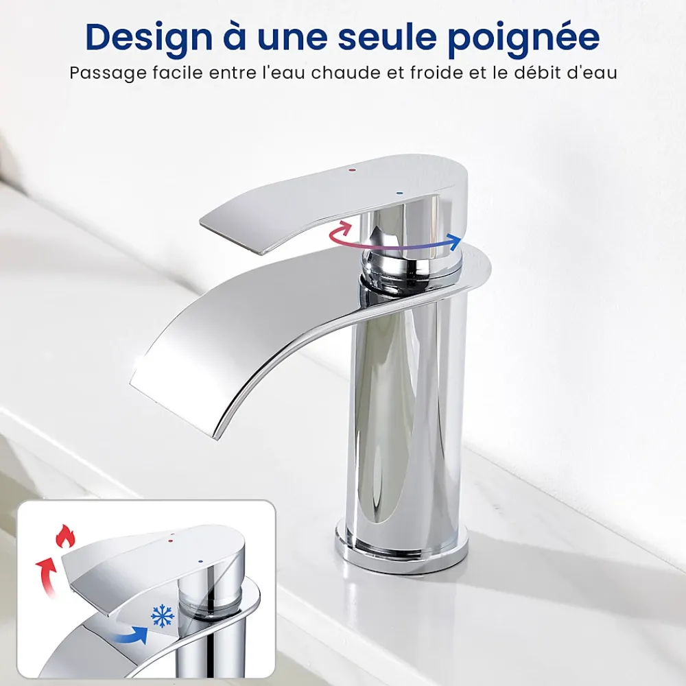 Cecipa Max Robinet Salle de Bain Cascade, Mitigeur lavabo Rond Robinet lavabo Eau Froide/Chaude