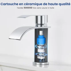 Cecipa Max Robinet Salle de Bain Cascade, Mitigeur lavabo Rond Robinet lavabo Eau Froide/Chaude