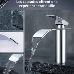 Homelody Robinet Salle de Bain Cascade Mitigeur de Lavabo Design Moderne pour Vasque Chromé en Inox