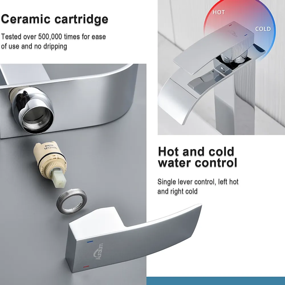 Auralum Max Robinet Salle de Bain Cascade Moderne, Mitigeur de Lavabo - Sortie Douce Sans Éclaboussures