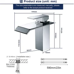 Homelody Robinet Salle de Bain Cascade Robinet de Lavabo en Laiton Mitigeur de Salle de Bain Chromé Forme Carré