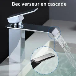 Homelody Robinet Salle de Bain Cascade Robinet de Lavabo en Laiton Mitigeur de Salle de Bain Chromé Forme Carré