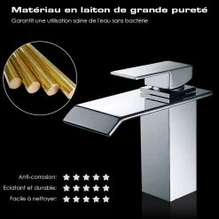 Homelody Robinet Salle de Bain Cascade Robinet de Lavabo en Laiton Mitigeur de Salle de Bain Chromé Forme Carré
