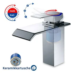 Homelody Robinet Salle de Bain Cascade Robinet de Lavabo en Laiton Mitigeur de Salle de Bain Chromé Forme Carré