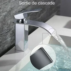 Homelody Robinet Salle de Bain Cascade Mitigeur de Lavabo en Laiton Robinet à Deux Voies Chromé