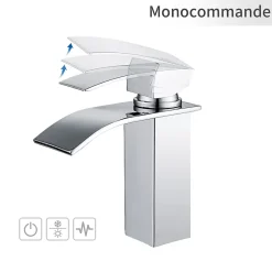 Homelody Robinet Salle de Bain Cascade Mitigeur de Lavabo en Laiton Robinet à Deux Voies Chromé