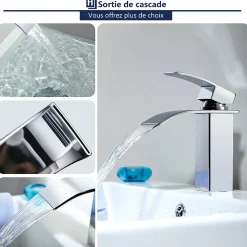 Homelody Robinet Salle de Bain Cascade Mitigeur de Lavabo en Laiton Robinet à Deux Voies Chromé