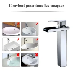 Robinet Lavabo Et Vasque|Homelody Robinet Salle de Bain Cascade Haut Mitigeur pour Vasque Chromé Robinet Design Moderne Corps en Acier Inox