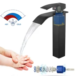 Robinet Lavabo Et Vasque|Auralum Max Robinet Salle de Bain Cascade Moderne, Mitigeur de Lavabo - Sortie Douce Sans Éclaboussures