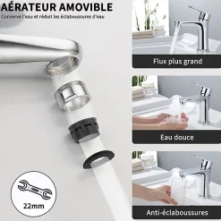 Robinet Lavabo Et Vasque|Homelody Robinet Salle de Bain Chromé Mitigeur de Lavabo à Deux Voies pour Salle de Bain Robinet Lavabo en Acier Inox