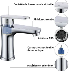 Robinet Lavabo Et Vasque|Homelody Robinet Salle de Bain Chromé Mitigeur de Lavabo à Deux Voies pour Salle de Bain Robinet Lavabo en Acier Inox