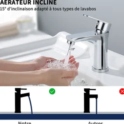 Robinet Lavabo Et Vasque|Homelody Robinet Salle de Bain Chromé Mitigeur de Lavabo à Deux Voies pour Salle de Bain Robinet Lavabo en Acier Inox
