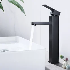 Homelody Robinet Salle de Bain Haut Mitigeur Salle Bain pour Vasque Robinet de Lavabo avec Poignée Carré Design Moderne Noir