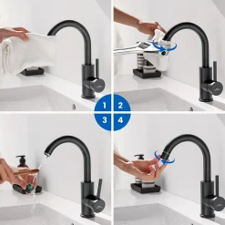 Robinet Lavabo Et Vasque|Auralum Max Robinet Salle de Bain Mitigeur lavabo, Noir , Robinet lavabo en Laiton , Froide/Chaude