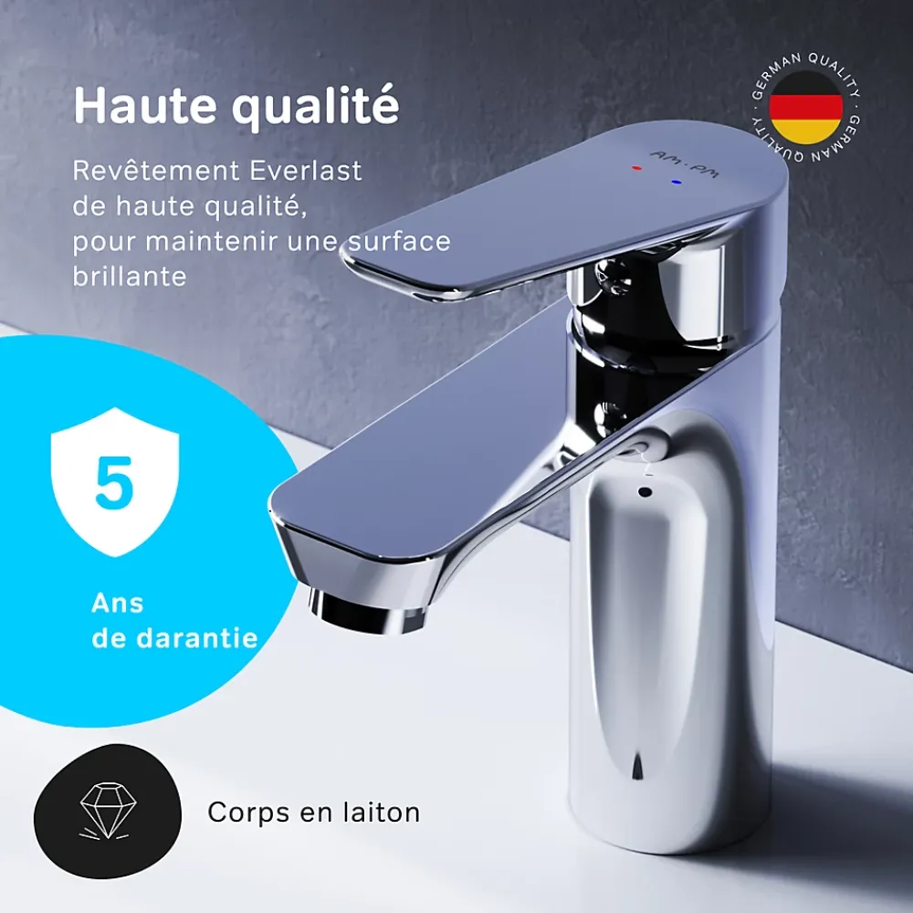 Robinet Lavabo Et Vasque|Am.Pm Europe Robinet Salle de Bain Mitigeur de lavabo avec bonde clic clac, Chromé, taille S, FTA82200 AM.PM