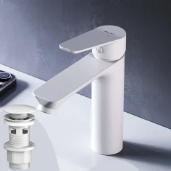 Robinet Lavabo Et Vasque|Am.Pm Europe Robinet Salle de Bain Mitigeur de lavabo avec bonde clic clac, Blanc, taille S, FTA82133 AM.PM