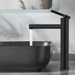 Homelody Robinet Salle de Bain Noir Mitigeur pour Vasque Haut Bec Pivotant Robinetterie de Lavabo en Acier Inox Design Moderne