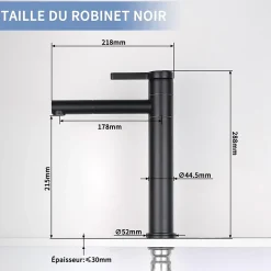 Homelody Robinet Salle de Bain Noir Mitigeur pour Vasque Haut Bec Pivotant Robinetterie de Lavabo en Acier Inox Design Moderne