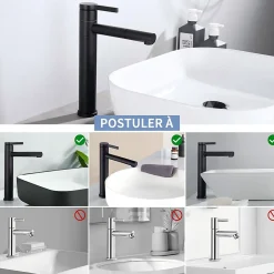Homelody Robinet Salle de Bain Noir Mitigeur pour Vasque Haut Bec Pivotant Robinetterie de Lavabo en Acier Inox Design Moderne