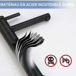 Homelody Robinet Salle de Bain Noir Mitigeur pour Vasque Haut Bec Pivotant Robinetterie de Lavabo en Acier Inox Design Moderne