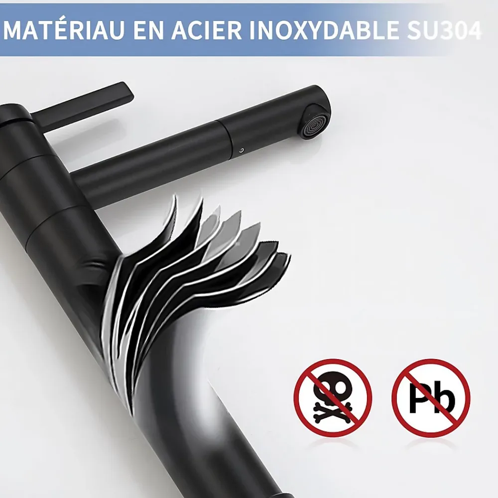 Homelody Robinet Salle de Bain Noir Mitigeur pour Vasque Haut Bec Pivotant Robinetterie de Lavabo en Acier Inox Design Moderne