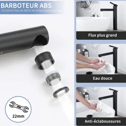 Homelody Robinet Salle de Bain Noir Mitigeur pour Vasque Haut Bec Pivotant Robinetterie de Lavabo en Acier Inox Design Moderne