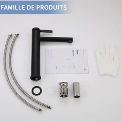 Homelody Robinet Salle de Bain Noir Mitigeur pour Vasque Haut Bec Pivotant Robinetterie de Lavabo en Acier Inox Design Moderne