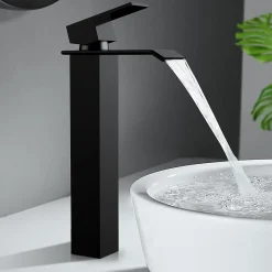 Robinet Lavabo Et Vasque|Homelody Robinet Salle de Bain Noir Cascade Grand Mitigeur Lavabo en Laiton Robinetterie Lave-mains pour Vaque Salle de Bain Design Moderne