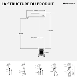 Robinet Lavabo Et Vasque|Homelody Robinet Salle de Bain Noir Cascade Grand Mitigeur Lavabo en Laiton Robinetterie Lave-mains pour Vaque Salle de Bain Design Moderne