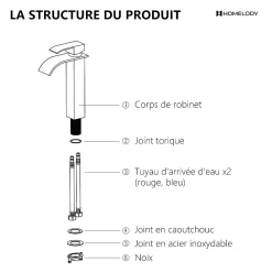 Robinet Lavabo Et Vasque|Homelody Robinet Salle de Bain Noir Cascade Grand Mitigeur Lavabo en Laiton Robinetterie Lave-mains pour Vaque Salle de Bain Design Moderne