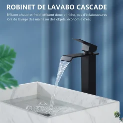 Robinet Lavabo Et Vasque|Homelody Robinet Salle de Bain Noir Cascade Grand Mitigeur Lavabo en Laiton Robinetterie Lave-mains pour Vaque Salle de Bain Design Moderne