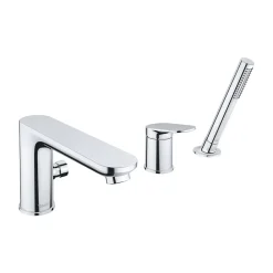 Duravit Robinetterie de baignoire à 3 trous : Robinet, Levier et Douchette à main - Chrome - 24x24,8x20,3cm - Wave