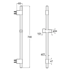 Roca Barre de douche Sensum 700mm avec support douchette, Chromé