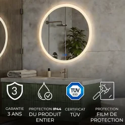 Miroir Lumineux|Artforma Rond Miroir Salle de Bain 80cm, Miroir led avec Tactile, Systeme Couleur DUAL LED et Fonction Anti-buée