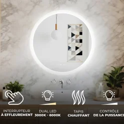 Miroir Lumineux|Artforma Rond Miroir Salle de Bain 80cm, Miroir led avec Tactile, Systeme Couleur DUAL LED et Fonction Anti-buée
